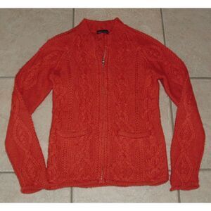 Rust Colored Sz XS Stretchy Cable Knit Wool Blend Full Zip Sweater Front Pockets